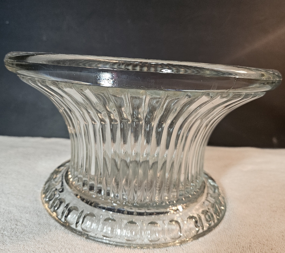 Clear Crystal Trifle Bowl Ribbed Pressed Glass Heavy Wide Rimmed Flared